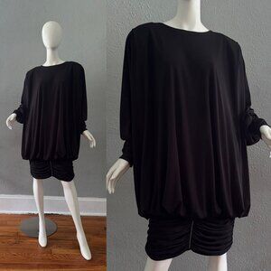 Vintage 80s Black Draped Jeanette for ST MARTIN Balloon Tunic Dress